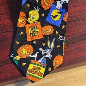 Looney tunes Neck Tie Halloween Bugs Bunny Tazmanian devil tweety sylvester vtg